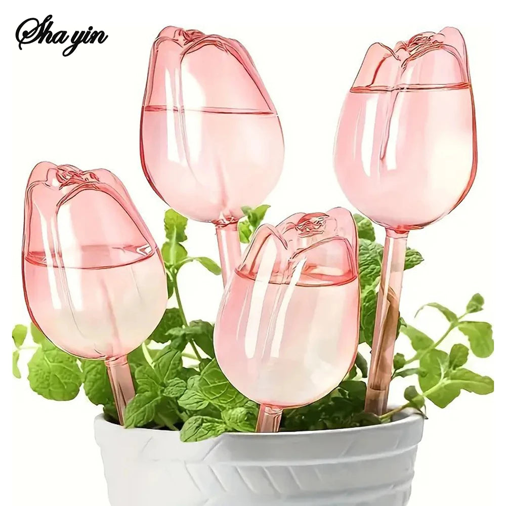 Pink Tulip Plant Watering Balls Suitable for Indoor Outdoor Plants, Automatic Plant Drippers, Automatic Watering Gardening Tools