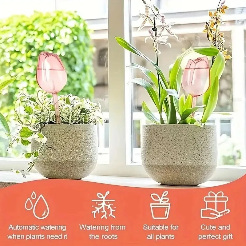 Pink Tulip Plant Watering Balls Suitable for Indoor Outdoor Plants, Automatic Plant Drippers, Automatic Watering Gardening Tools