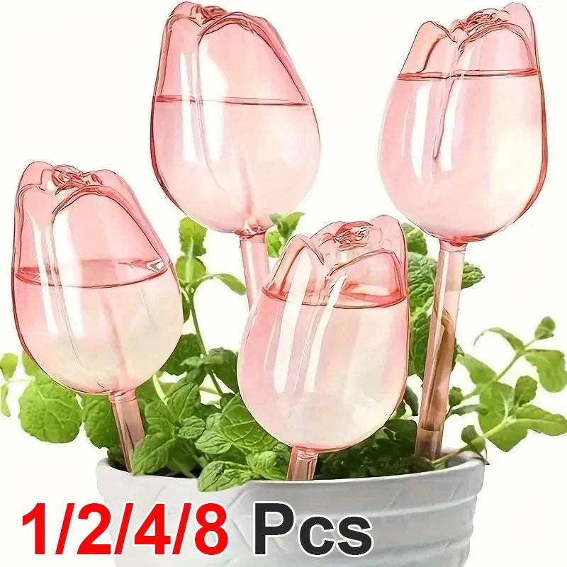 Pink Tulip Plant Watering Balls Suitable for Indoor Outdoor Plants, Automatic Plant Drippers, Automatic Watering Gardening Tools