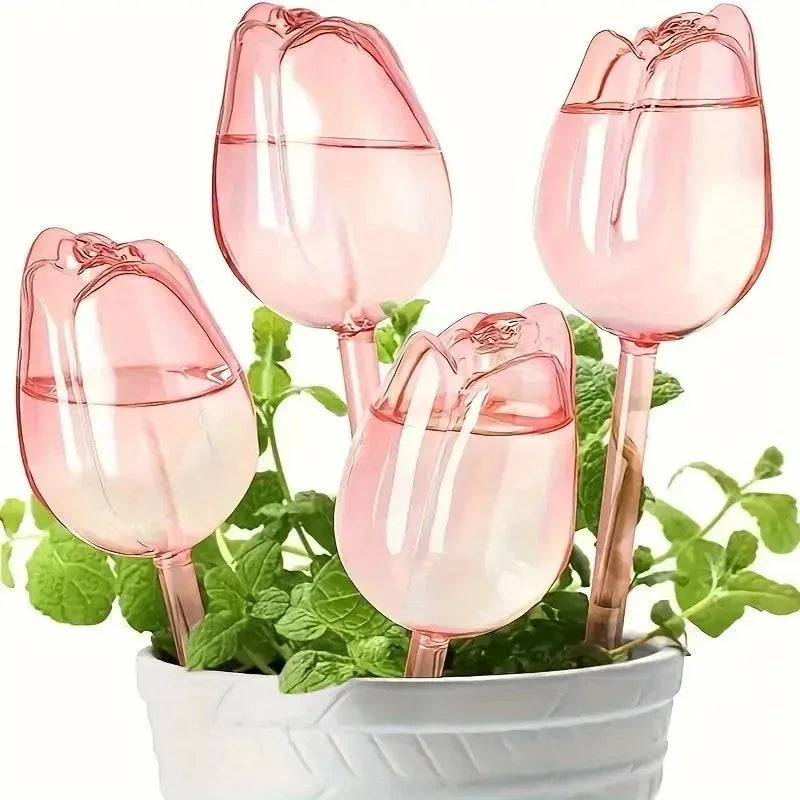 Pink Tulip Plant Watering Balls Suitable for Indoor Outdoor Plants, Automatic Plant Drippers, Automatic Watering Gardening Tools